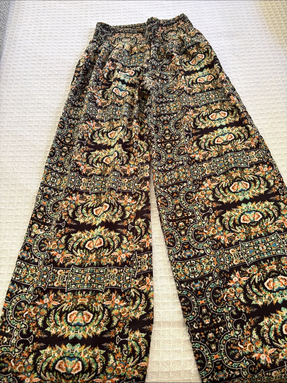 Boho Wide Leg Printed Palazzo Pants - Black Multi
